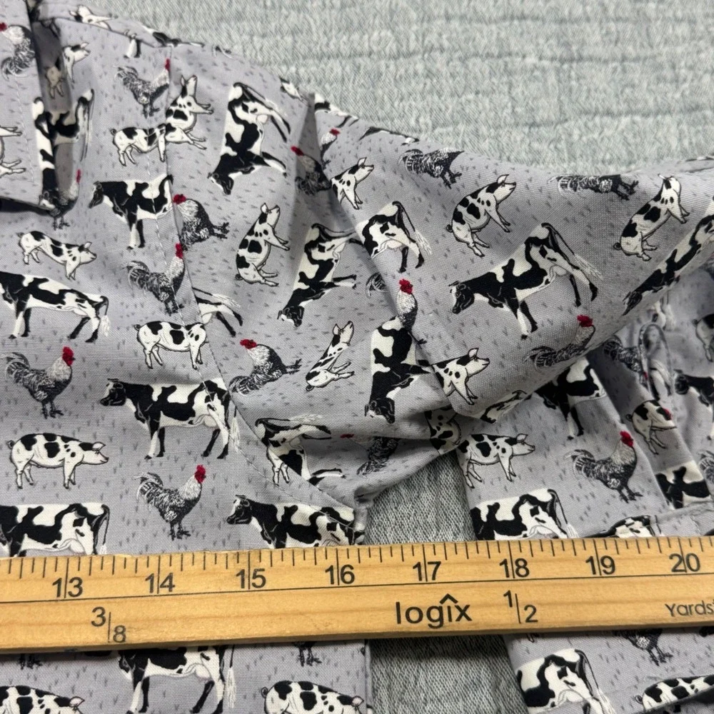 Ricrac & Ruffles Boys Sz 10 Button Up Shirt Farm Cows Pigs Chickens Long Sleeve‎